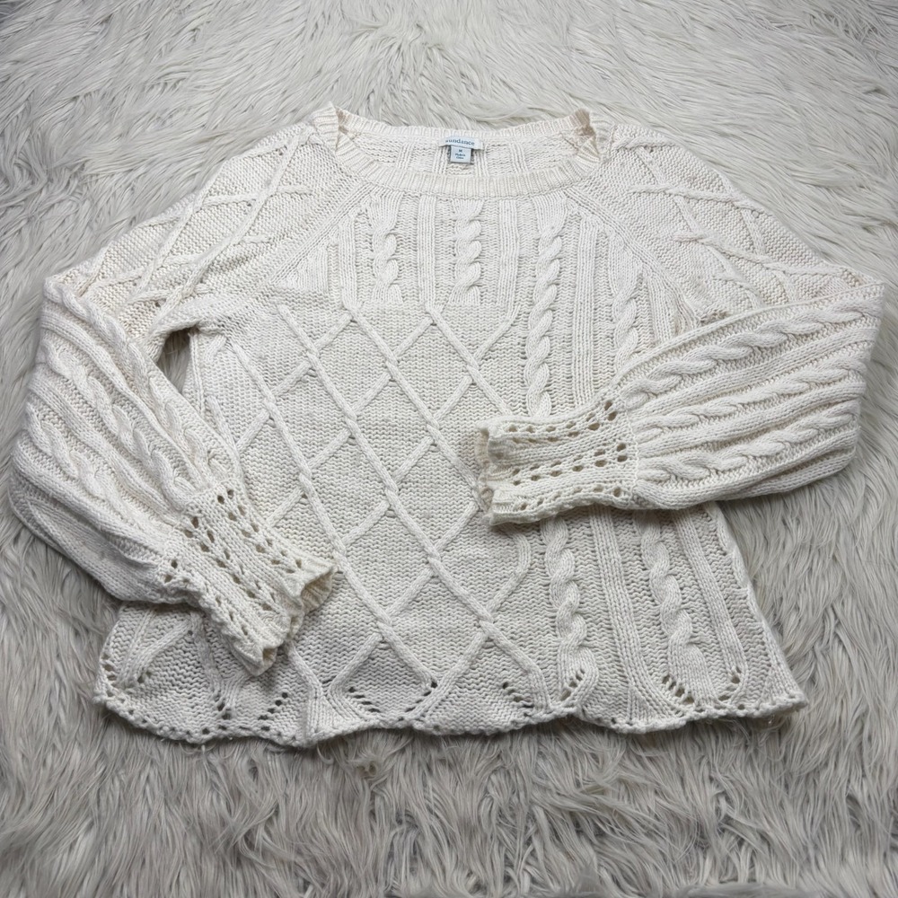 Sundance Women's M White Balloon Sleeve Boatneck Sweater Cottagecore Romantic